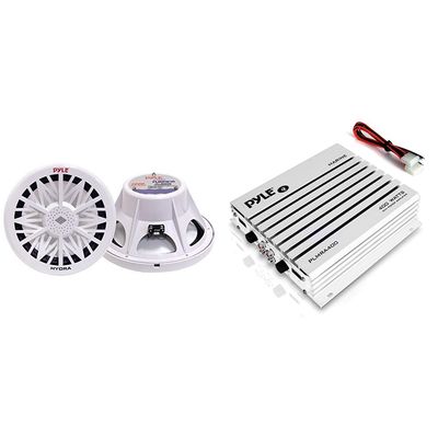 Pyle Marine Audio System Bundle - 600 Watt 12 Inch Subwoofer and 400 Watt 4 Channel Amplifier for Boats and Small Marine Vehicles