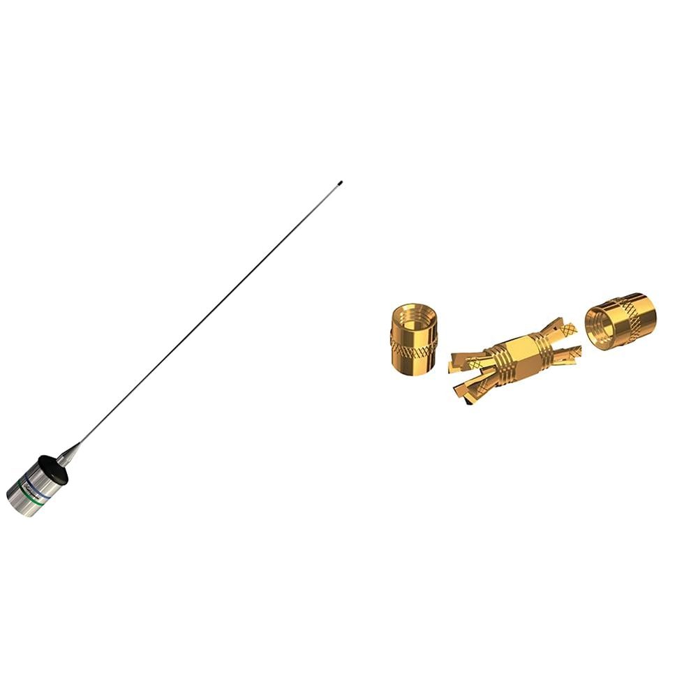 Shakespeare 5241-R Low Profile 3' VHF Marine Antenna & PL-258-CP-G Marine Center Pin Spice Connector, Gold