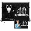 DORCEV 10x7ft Happy 40th Birthday Backdrop for Man Birthday Party Decorations Bow Tie White Shirt Suit Tuxedo Birthday Backdrop Gentle Men Black Silver Diamonds Birthday Banquet Background Banner view 2