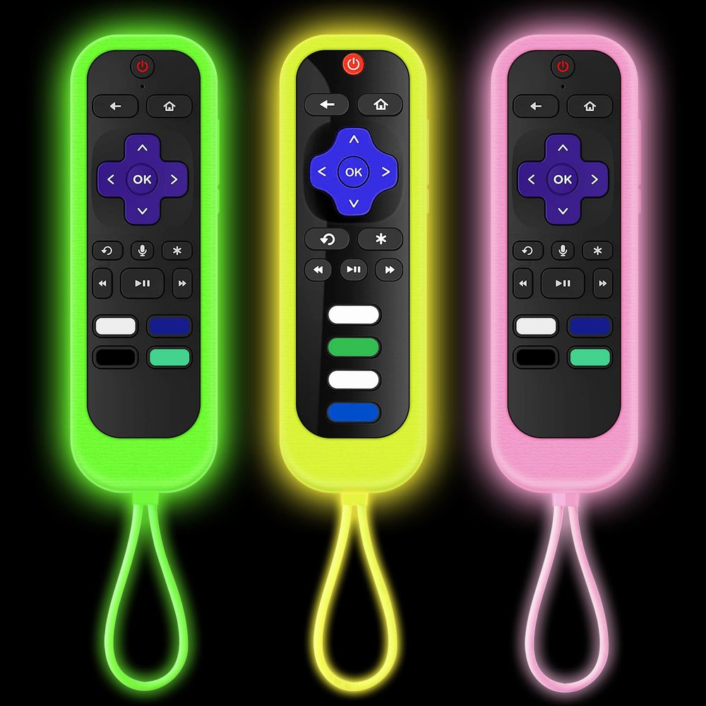 [3Pack] Climberer Remote Case Cover Compatible with Roku TCL/Hisense roku TV |Sharp Roku TV | Roku Express 4K+Glow in The Dark Makes it Easy to find (Green Yellow Pink)