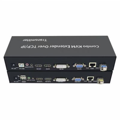 120M HDMI KVM Extender,Multifunctional HDMI/DVI/VGA+USB Fiber Optic Network Cable KVM Extender Support 20KM Fiber Optic Extender Support Standalone Audio USB Keyboard & Mouse Signal Extension 120M