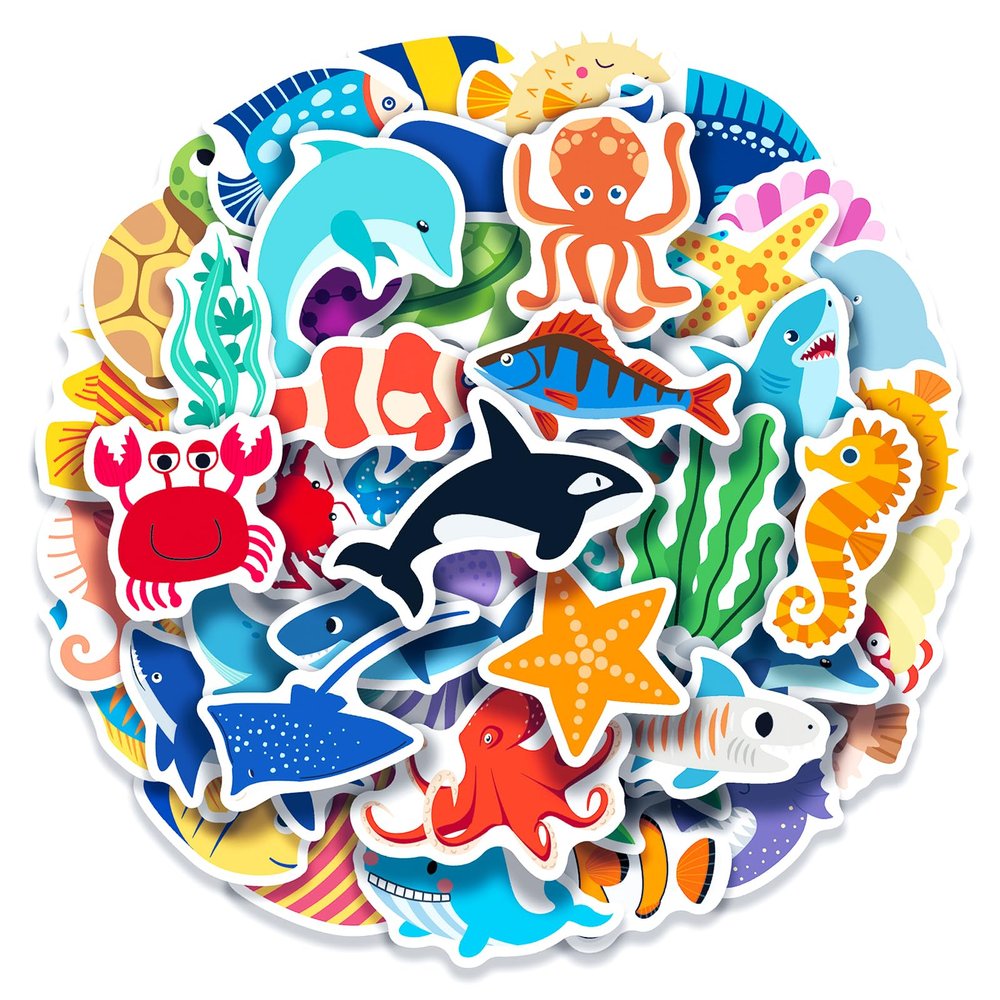 100 Pack Ocean Life Animal Stickers,Under The Sea Party Favors, Waterproof Stickers for Water Bottle Laptop Computer Phone