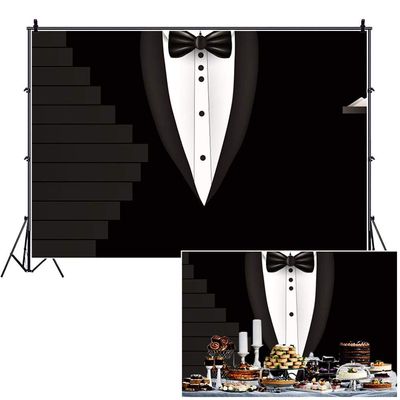 AOFOTO 12x8ft Classic Man Backdrop Black Gentleman Tuxedo Bow Tie Party Decorations Photography Background Groomsmen Tuxedo Suit Backdrop for Men Boss Day Banner Father's Day Birthday Photobooth Props