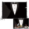 AOFOTO 12x8ft Classic Man Backdrop Black Gentleman Tuxedo Bow Tie Party Decorations Photography Background Groomsmen Tuxedo Suit Backdrop for Men Boss Day Banner Father's Day Birthday Photobooth Props view 1