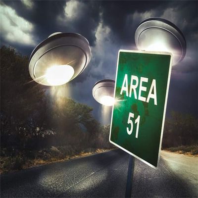 AOFOTO 20x10ft UFO Photography Backdrop Area 51 Sign Road Trees Dark Clods Nightscape Background UFO Invasion Earth Spacecraft Spaceship Baby Boy Man Happy Birthday Performance Decor Photo Booth Prop