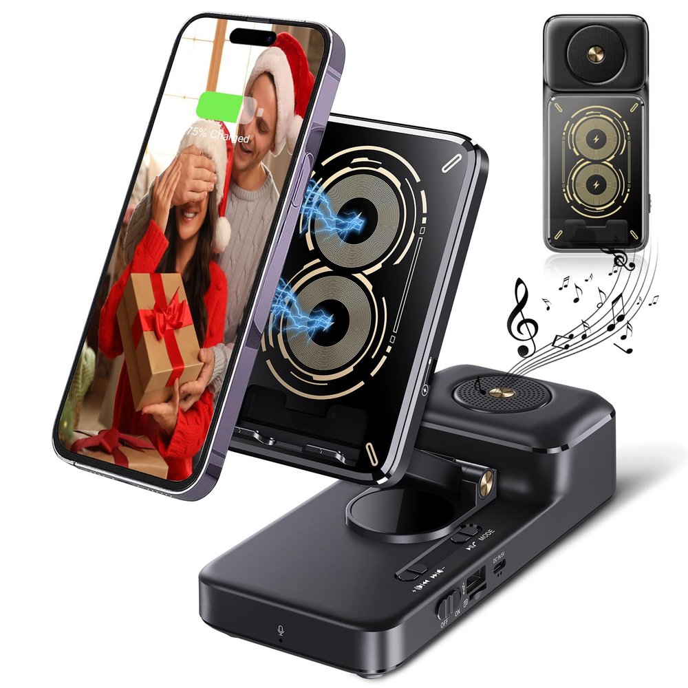 Gifts for Men Women, Bluetooth Speaker with Wireless Charging Phone Stand, HD Surround Sound Speaker, Cool Gadget Gifts for Men Women Dad Mom Birthday