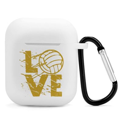 I Love Volleyball Compatible with AirPods 2nd 1st Generation Cute Silicon Case Cover with Key Chain for Men Women