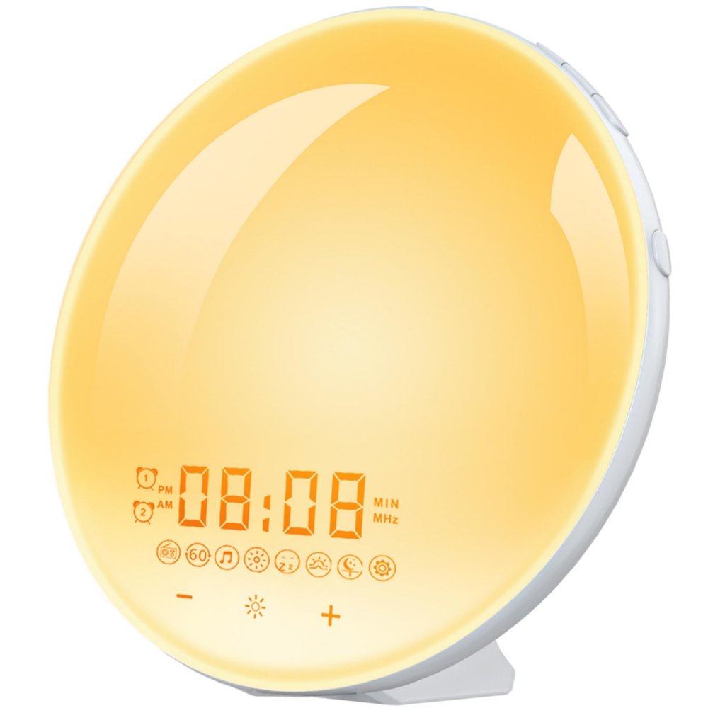 URDUIN Sunrise Alarm Clock for Kids Heavy Sleepers Adults, Wake Up Light Alarm Clocks for Bedrooms with Dual Alarms, Sunrise Simulation, FM Radio, Sleep Aid, Snooze, 7 Colors, 7 Natural Sounds