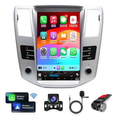 Car Radio Stereo for Lexus RX RX300 RX330 RX350 RX400H 2004-2008 Replacement Carplay Android Auto 12.1 Inch Upgrade Tesla Style Screen with DSP in Dash Headunit GPS Navigation Audio