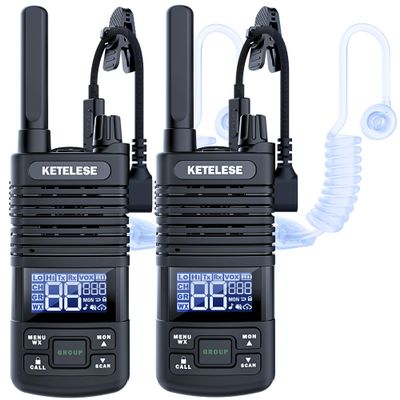 KETELESE T1 FRS Walkie Talkie Set for Adults, Long Range Two-Way Radio, with Earpiece Family Radio Walkie-Talkie, NOAA, VOX, Water-Resistant Design for Outdoor Adventures(2 Pack), Black