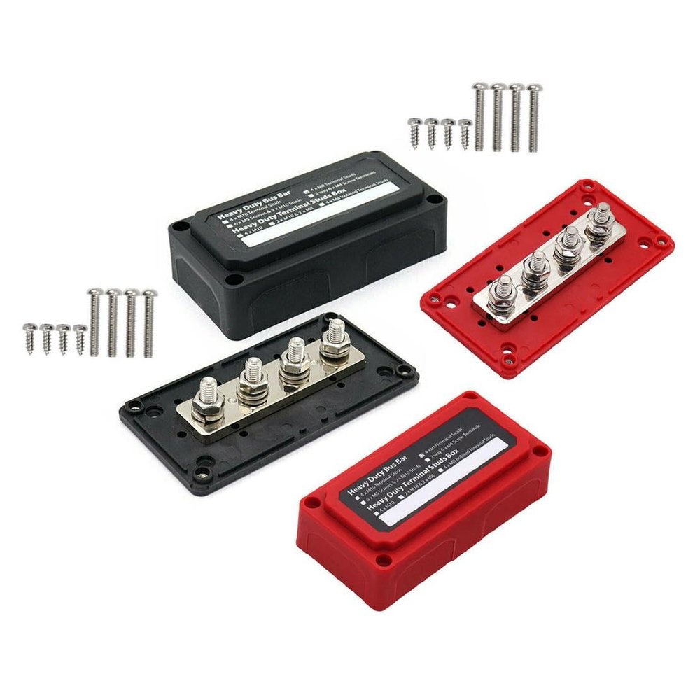 beler Red & Black Universal 300A M8 Studs Bus Bar Power Distribution Box Terminal Block