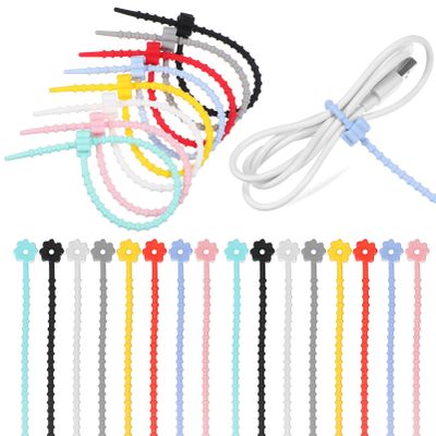 Didiseaon 24pcs Silicone Cable Ties for Cord Management Flexible and Reusable Wire Organizer for Home Office Camping and Travel Assorted Flower Design