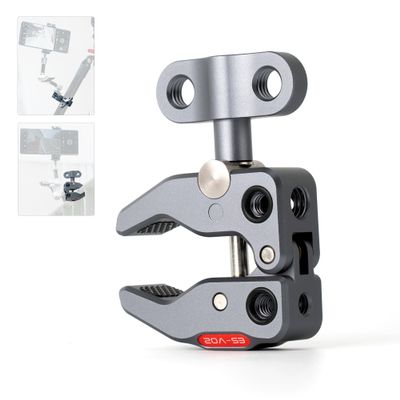 VILTROX Super Clamp ES-V02 Crab Clamp Bracket with 1/4" 3/8" Threaded Holes, Crab Shaped Clamp Mount for Action Camera, Phone, LED Lights, Camera Monitor, Mic, Wireless Flash Receivers, Triggers