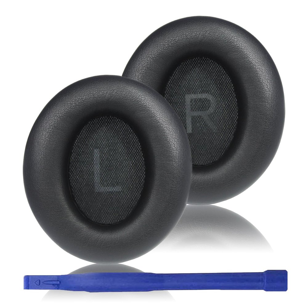 Adhiper Replacement Ear Pads for Anker Space Q45 Headphones, Ear Cushions for Soundcore by Anker Space Q45 Adaptive Noise Cancelling Headphones,with Buckle, Soft Protein Leather, Memory Foam(Black)