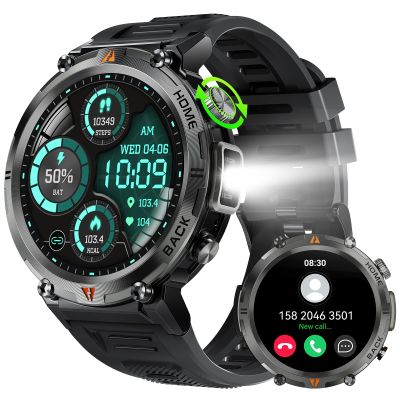 Military Smart Watch for Men with LED Flashlight, 1.45" HD Rugged Outdoor Tactical Smartwatch (Call Receive/Dial), Fitness Tracker Sports Watch with Heart Rate Sleep Monitor for iPhone Android Phone