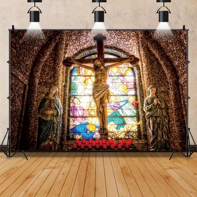 12x10ft Vintage Christian Cross Photography Background Grunge Graffiti Stained Glass Stone Walls Christian Church Backdrop Jesus Christ God Bless Baptism Baby Shower Photo Portrait Vinyl Studio Prop