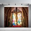 12x10ft Vintage Christian Cross Photography Background Grunge Graffiti Stained Glass Stone Walls Christian Church Backdrop Jesus Christ God Bless Baptism Baby Shower Photo Portrait Vinyl Studio Prop view 2