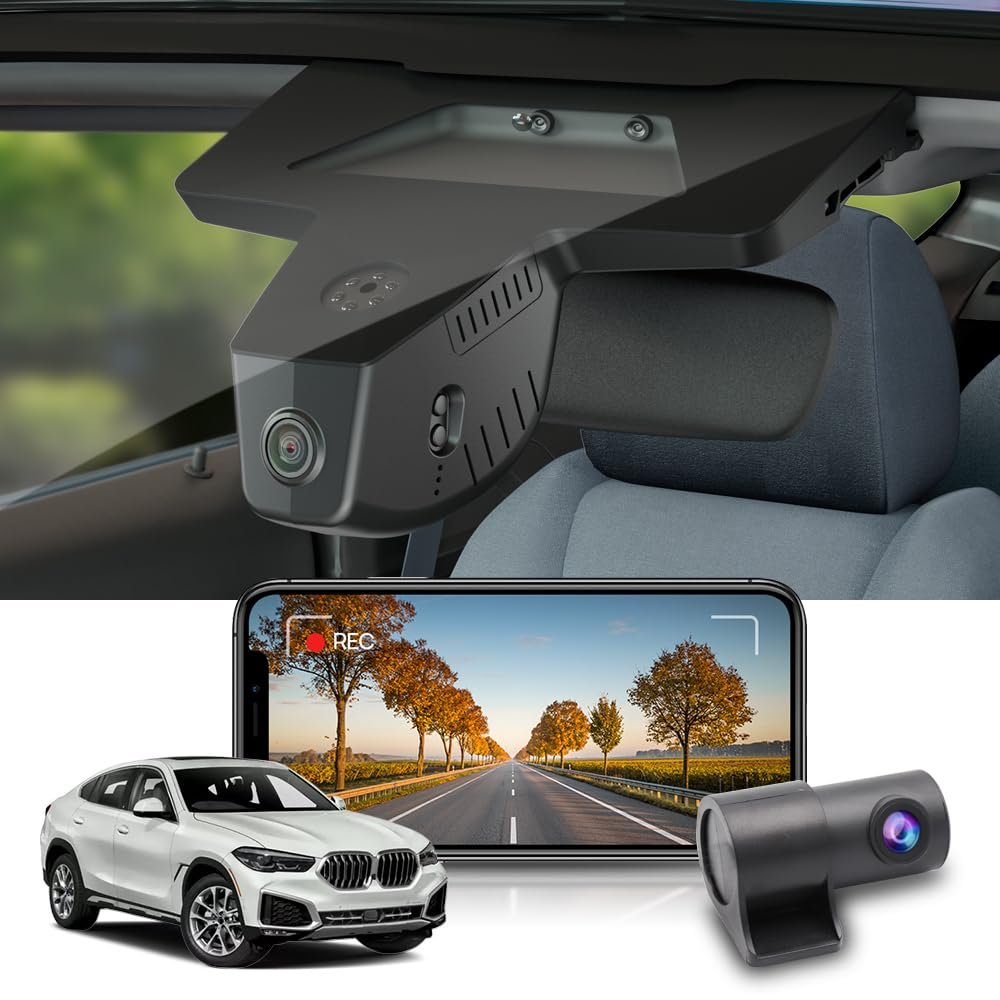 Fitcamx 4K Dual Dash Cam Adapts for BMW X6 2015-2019 Sdrive35i 40i Xdrive50i M50i F16 (HD2-6102), OEM Look, Front 2160P+Rear 1080P Video, WiFi &APP, Loop Recording, G-Sensor, Easy to Use, 128GB Card