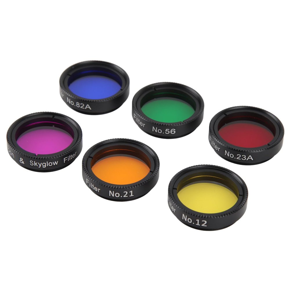 1.25 inches Telescope Eyepiece Filter Set, 6 in 1 Telescope Moon Filter, Lunar & Starglow Filter and Red Orange, Yellow Green Blue, 6 Pack