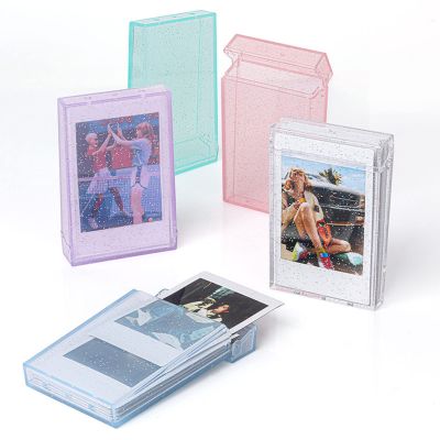 ciciglow 3 Inch Photo Storage Box, Crystal Texture Mini Photo Holder Case with Hand Rope for Instant Camera Photo (Transparent)