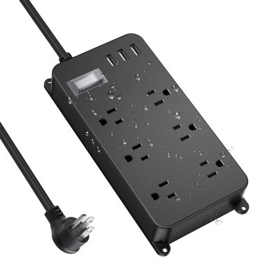 Outdoor Power Strip Weatherproof with USB,Waterproof Surge Protector,3 USB Ports, 6 Outlets,Multi Plug Electrical Outlet for Camping,Garden,Home Office Patio Porch,etc,15FT Cord,Flat Plug