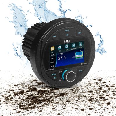 BOSS Audio Systems MGV500B Marine Boat Stereo Gauge Receiver  Bluetooth, No CD DVD Player, AM/FM Radio, 3 Inch Color Screen, Weatherproof