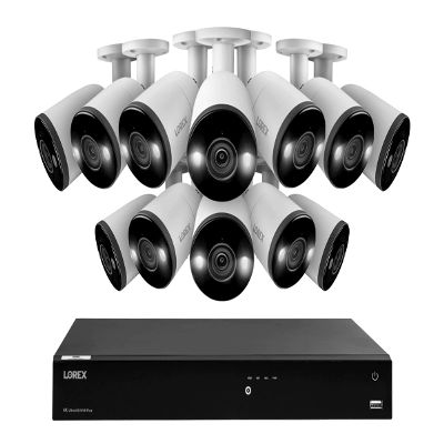 Lorex Fusion 4K (16 Camera Capable) 4TB Wired NVR System with Bullet Cameras Featuring Smart Deterrence and Two-Way Talk