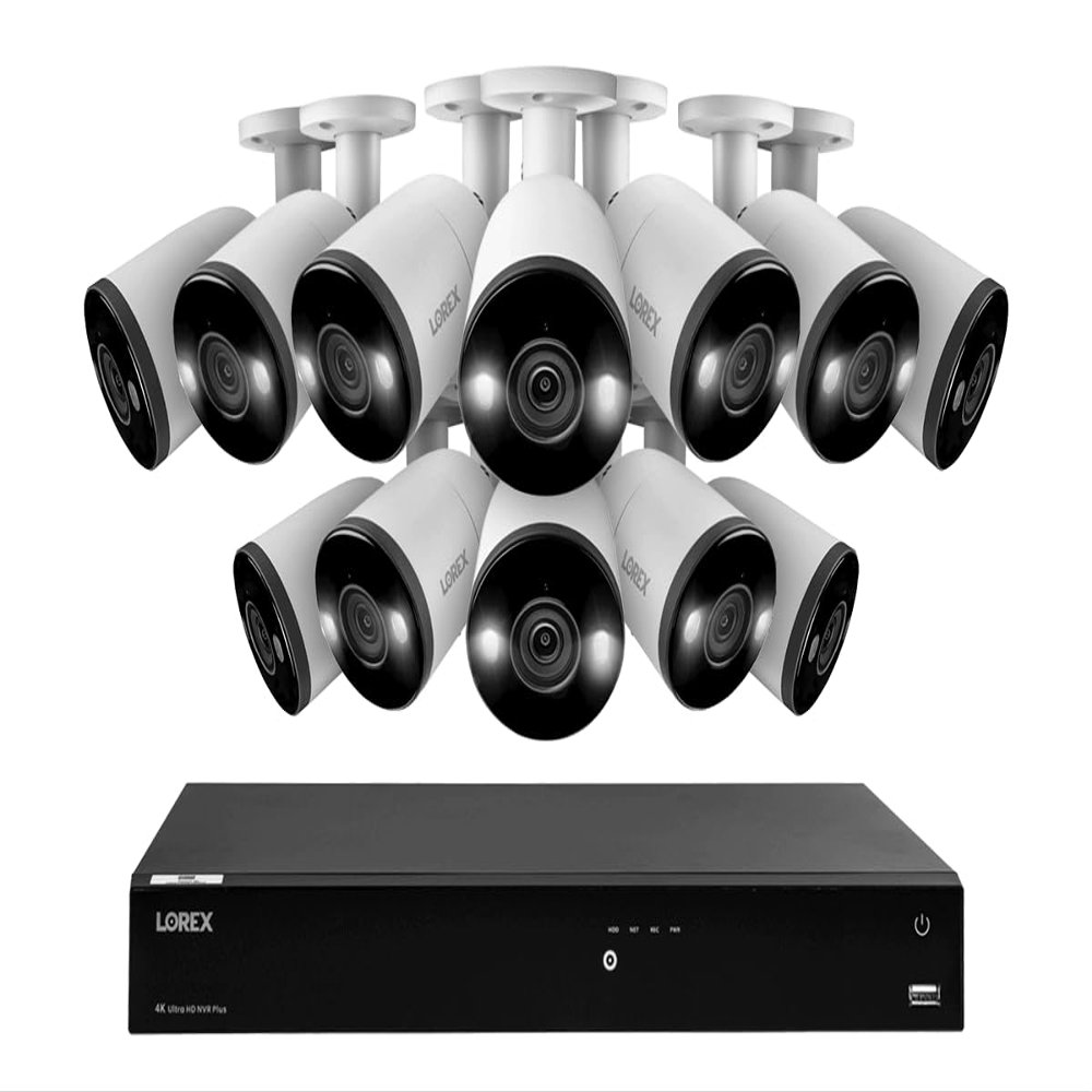 Lorex Fusion 4K (16 Camera Capable) 4TB Wired NVR System with Bullet Cameras Featuring Smart Deterrence and Two-Way Talk