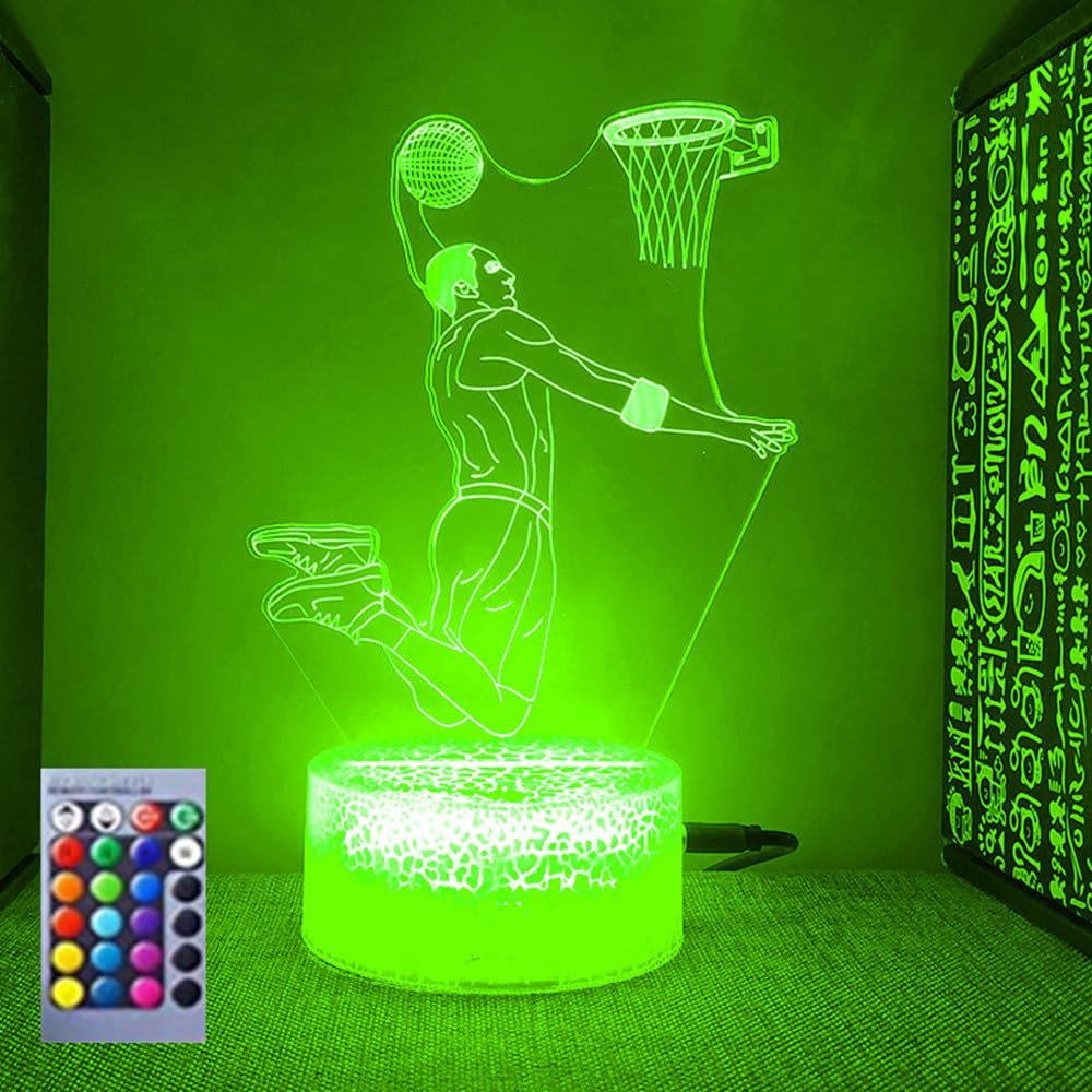 Jinnwell 3D Basketball Night Light Lamp Illusion Night Light 16 Color Changing Table Desk Decoration Lamps Gift Acrylic Flat ABS Base USB Cable Toy