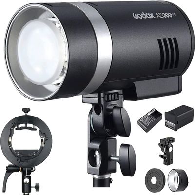 Godox AD300 Pro AD300Pro Outdoor Studio Monolight 300w Photographic Lighting for Canon Sony Nikon Fuji Olympus Panasonic Camera 1/8000 HSS Flash + S2 Portable Flash S-Type Holder Speedlite Bracket