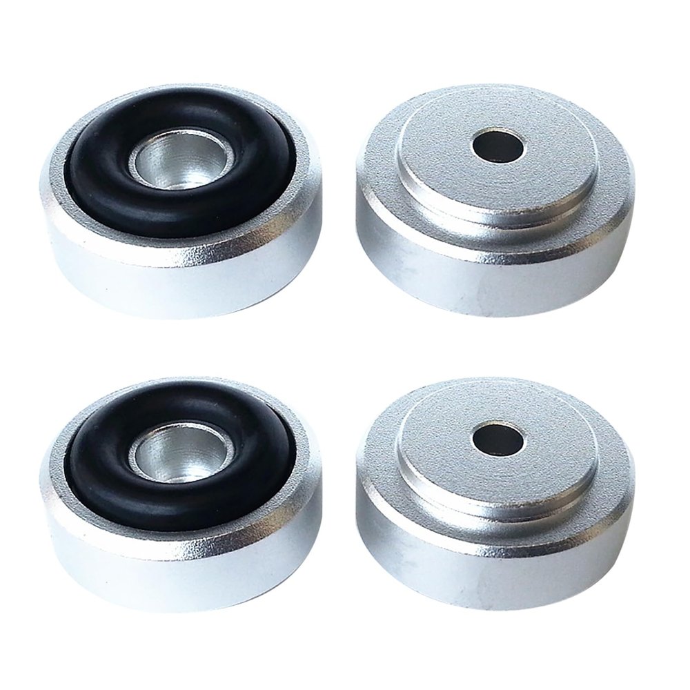 MOOKEENONE 4Pcs Aluminium Alloy 20mm Speaker Isolation Feet with Non-Slip Rubber Rings, Floor Protectors Dampening Pad Amp Feet for Turntable Speaker