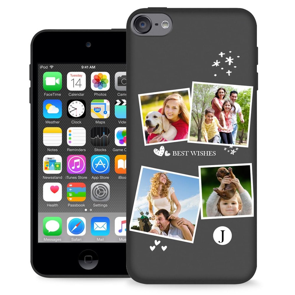 LalatiFy Custom Case for iPod Touch 7 6 5 Photos Collage - Personalize Name Text Date Image Initials Codes Touch7 Touch6 Touch5 Phone Cover Protective Durable Slim Soft Silicone Black