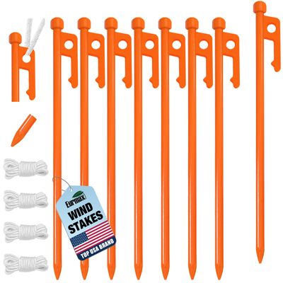 Eurmax USA 8-Pack Secure Protection Galvanized Tent Stakes,Rust-Proof Steel Canopy Anchors for High Winds,Heavy Duty Commercial Ground Pegs for Camping,Pop Up Tent&Gazebo -Includes 4x10ft Ropes,Orange