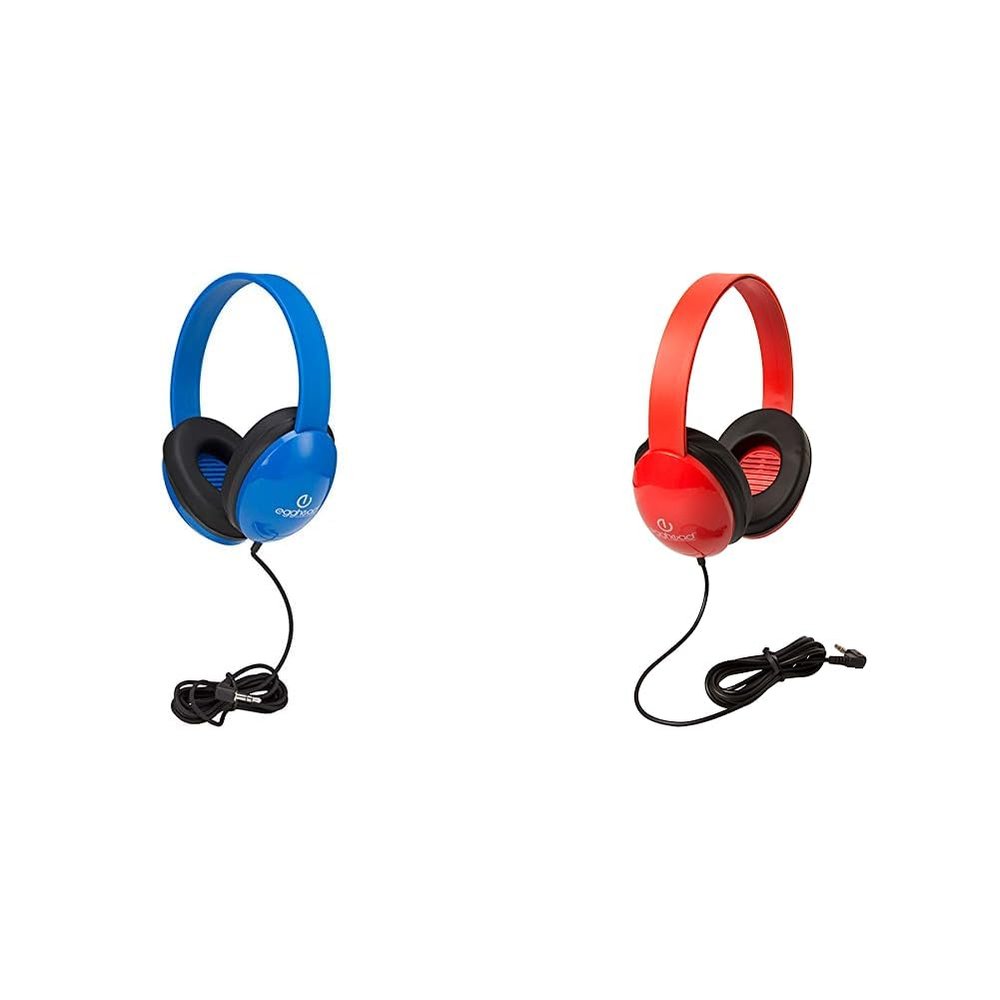 Egghead Heavy-Duty Kids' Headphones w/Tangle-Free Fabric Cord (Pack of 10) Blue, 3.5 mm Plug & Heavy-Duty Kids' Headphone w/Tangle-Free Fabric Cord (Pack of 10)