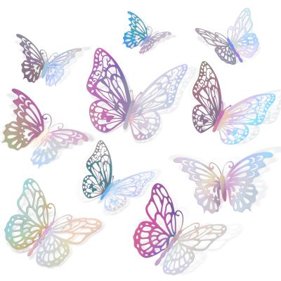 72 PCS Laser Butterfly Decorations, 3D Butterfly Decoration with 3 Styles 3 Sizes, Removable Wall Decor Stickers