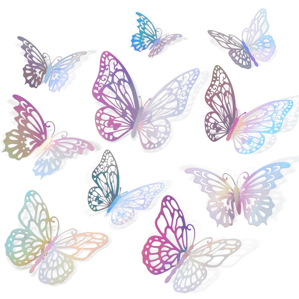72 PCS Laser Butterfly Decorations, 3D Butterfly Decoration with 3 Styles 3 Sizes, Removable Wall Decor Stickers