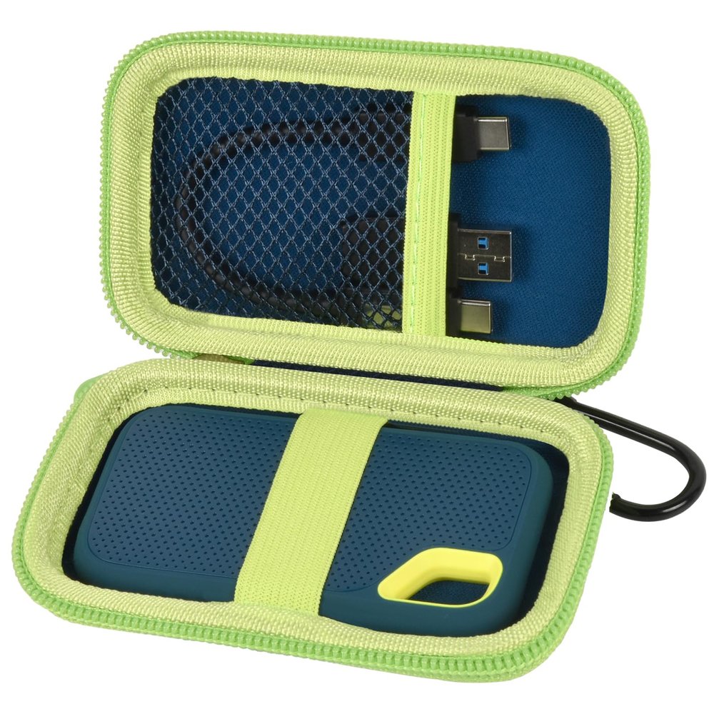 SSD Case for SanDisk Extreme Portable SSD & Extreme PRO, Hard Shell Protective Storage Bag with Carabiner, Fits 1TB 2TB 4TB 8TB External Solid State Drive for Business Travel (Green)