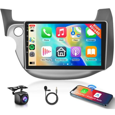 8-Core 4+64G Android Car Stereo for Honda Fit 2008-2013 with Wireless Carplay 10.1 Touchscreen Car Radio with GPS Navigation, WiFi, Android Auto, DSP, FM/RDS Radio, Bluetooth 5.0, Backup Camera