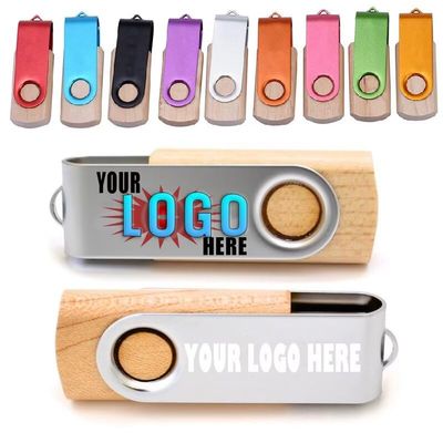 25pcs 2GB Custom Wooden Swivel USB Flash Drive with Personal Logo/Brand Printed, Customized Thumb Drive for Promotion, Personalized USB Stick