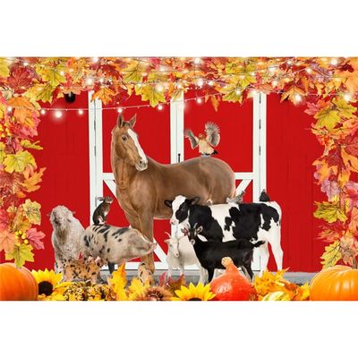 CRTPOD 9x6ft Fall Backdrop for Photoshoot Harvest Red Barn Door Background for Photography Autumn Leaves Pumpkin Thanksgiving Party Wall Decor Farmhouse Animals Photo Studio Props