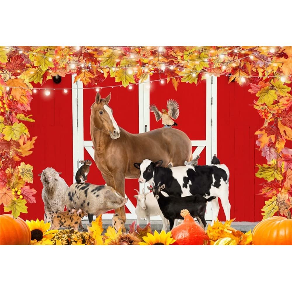 CRTPOD 9x6ft Fall Backdrop for Photoshoot Harvest Red Barn Door Background for Photography Autumn Leaves Pumpkin Thanksgiving Party Wall Decor Farmhouse Animals Photo Studio Props