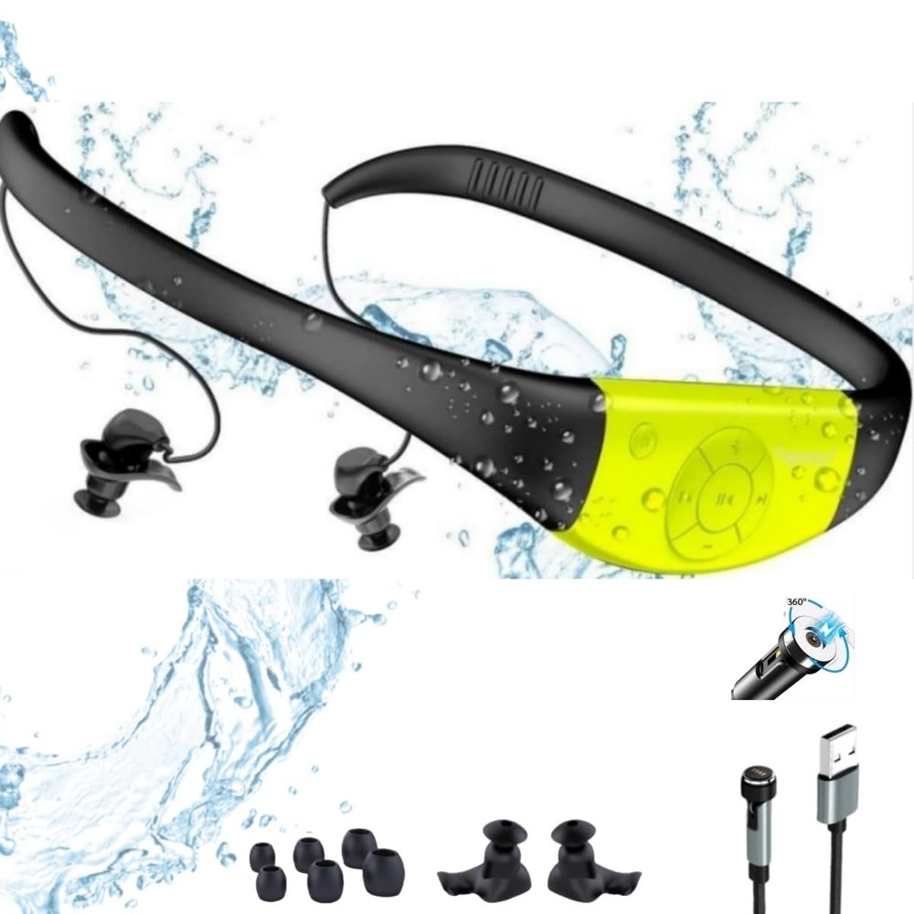 Waterproof Swimming MP3 Player,8GB Memory,IPX8 Certified,Shuffle Function,20H Playing time,Magnetic Charging - Perfect for Swimmers, Water Sports, and Underwater Activities