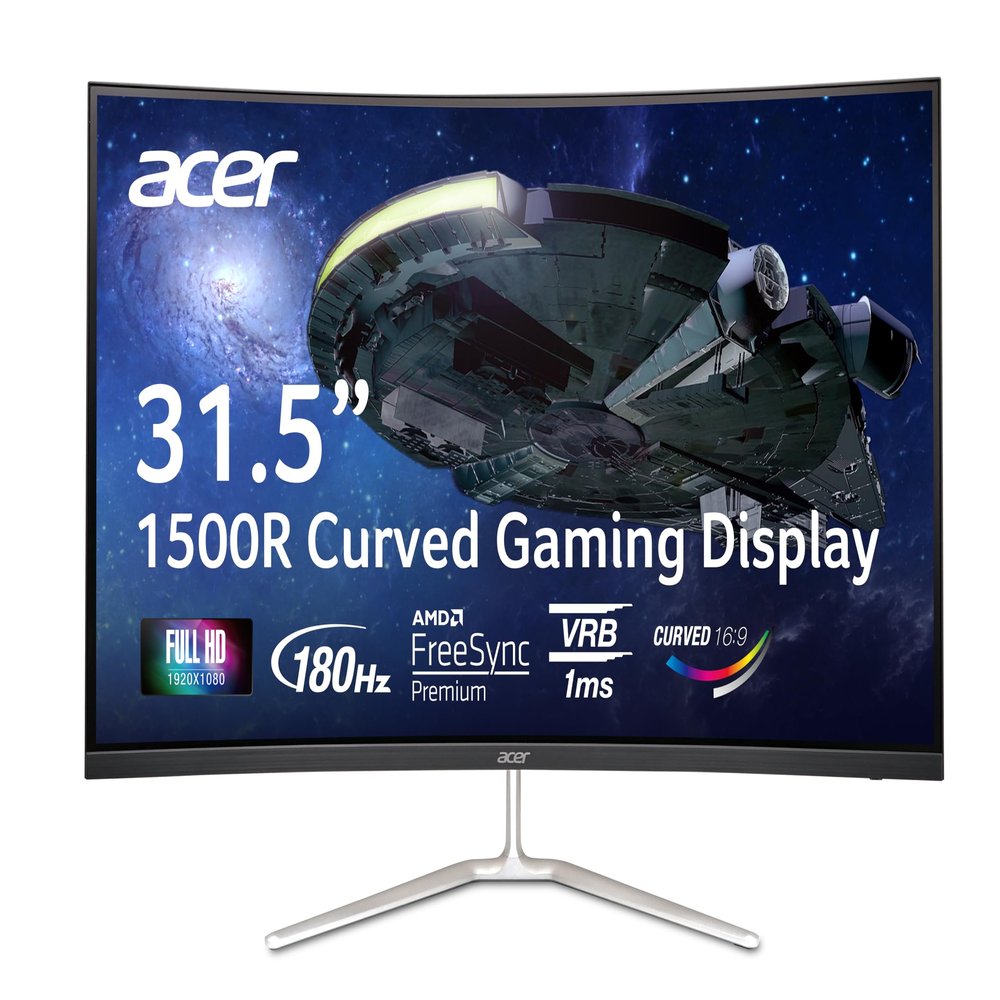acer Nitro 31.5" FHD 1920 x 1080 1500R Curved PC Gaming Monitor | AMD FreeSync Premium | Up to 165Hz Refresh | 1ms VRB | VESA Mountable | 1 x Display Port 1.2 & 2 x HDMI 1.4 | EDA320Q PBIIPX