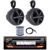 JVC Single DIN Marine Bluetooth USB AUX AM/FM CD Player Receiver Bundle Combo with 6.5" 2-Way 100W Max Power Boat Speakers (1 Pair), 6.5" Black Unloaded Speaker Pods (1 Pair), Wire, Antenna view 1