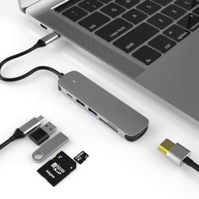 AYECHOSM USB C Hub, USB C Multi-Port Adapter for MacBook Pro, 6 in 1 USB C to HDMI Hub Dongle Compatible for USB C Laptops and Other Type C Devices (4K HDMI /USB3.0 SD/TF Card Reader /60W PD)