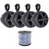 2 Pairs (Qty 4) of JVC 6.5" 2-Way 100 Watt Max Power Marine Audio Speakers Bundle Combo with 2 Pairs (Qty 4) of 6.5" UV Treated PowerSports Black Unloaded Speaker Pods Enclosures, Wire view 1