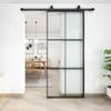 JUBEST 36in x 84in Glass Sliding Barn Door, 3-Panel Black Aluminum Frame and Clear Tempered Glass Modern French Door, Easy to Install (No Sliding Hardware Kit) view 1