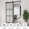 JUBEST 36in x 84in Glass Sliding Barn Door, 3-Panel Black Aluminum Frame and Clear Tempered Glass Modern French Door, Easy to Install (No Sliding Hardware Kit) view 2