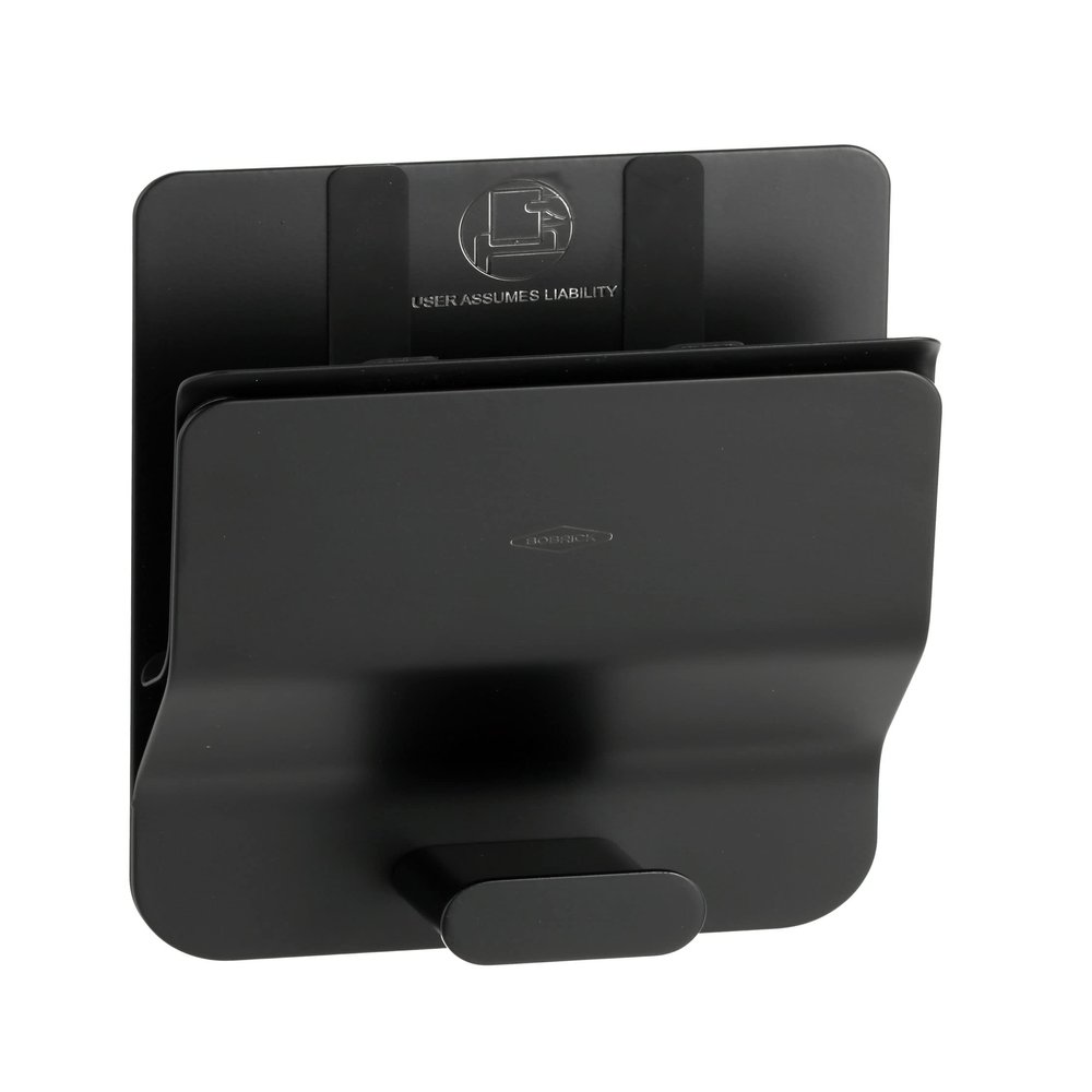 BOBRICK 635.MBLK Stainless Steel Klutch Mobile Device Holder, Matte Black, 9" Height, 7-1/2" Width