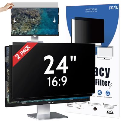 [2-Pack] 24 Inch Privacy Screen for Computer Monitor 16:9 Aspect Ratio, Eye Protection Anti Blue Light Glare Shield, 24inch Removable Black Blackout Anti Spy Desktop Security Private Filter